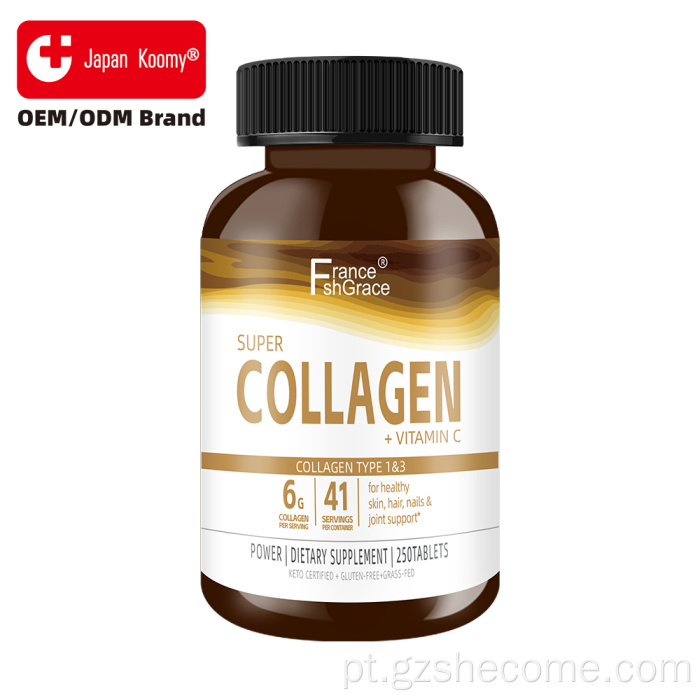 Comprimidos de super colágeno Shecome apoiam as unhas dos cabelos da pele
